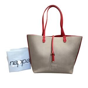 Nappa Reversible Leather Tote Beige Coral Italian Made w Dust Bag